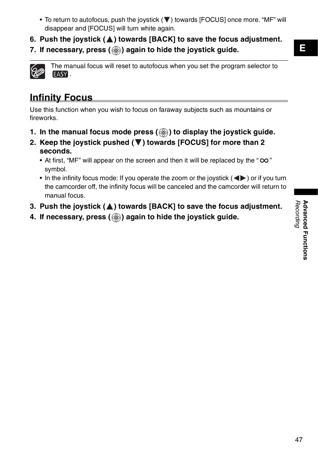 Canon MV 950, MV940, MV960 instruction manual Infinity Focus 