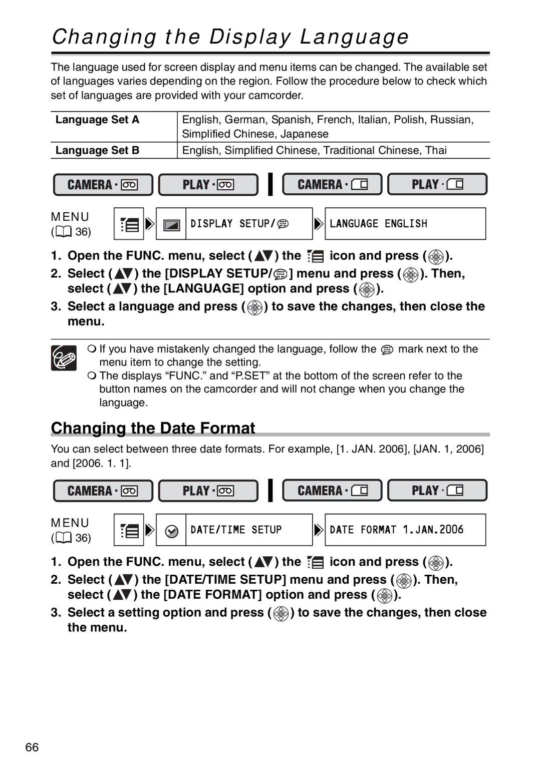 Canon MV940, MV960 Changing the Display Language, Changing the Date Format, Language Set a, Simplified Chinese, Japanese 