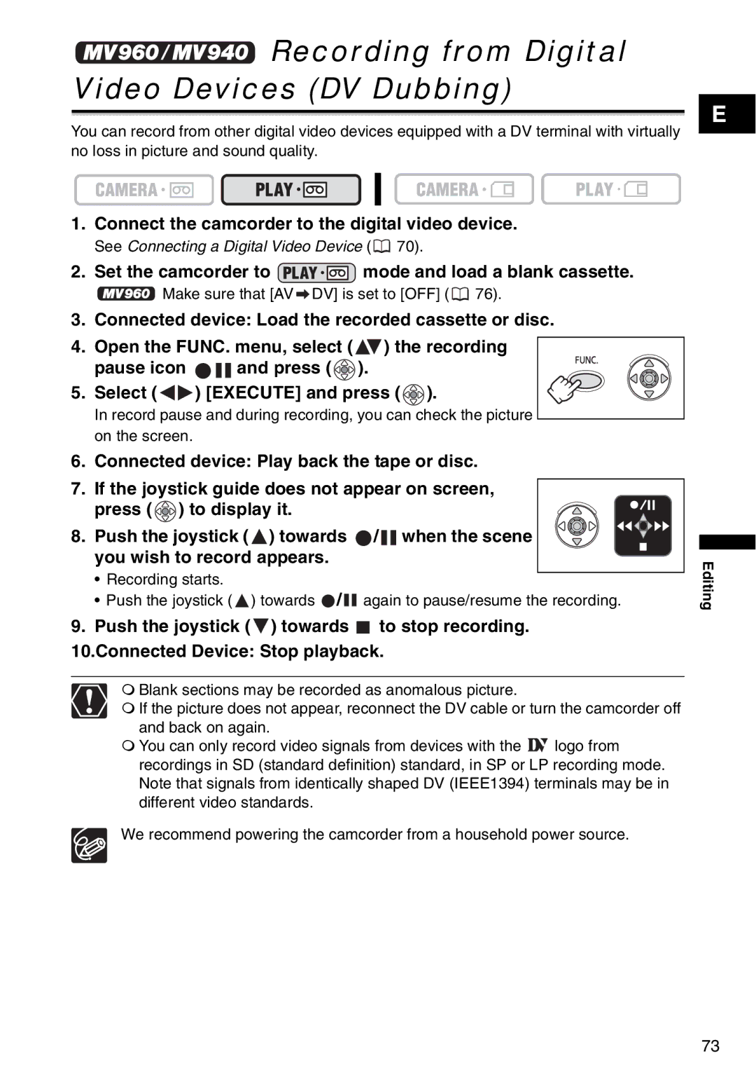 Canon MV960, MV940 Recording from Digital Video Devices DV Dubbing, Connect the camcorder to the digital video device 