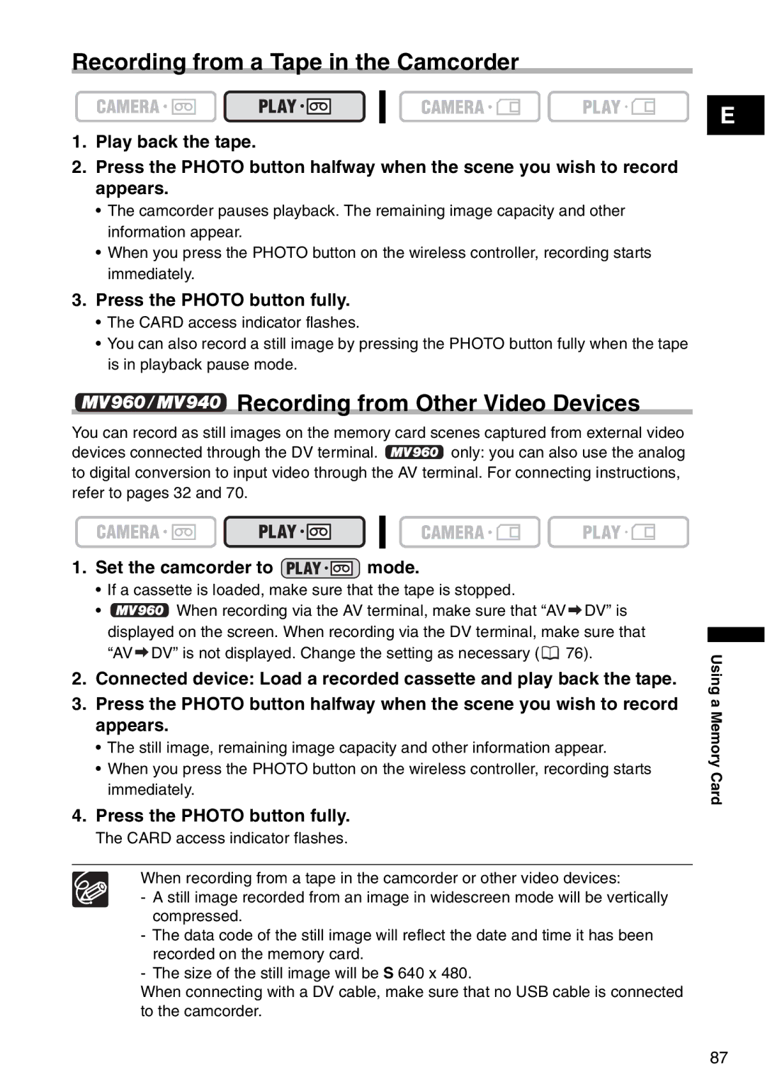 Canon MV940, MV960, MV 950 instruction manual Recording from a Tape in the Camcorder, Recording from Other Video Devices 