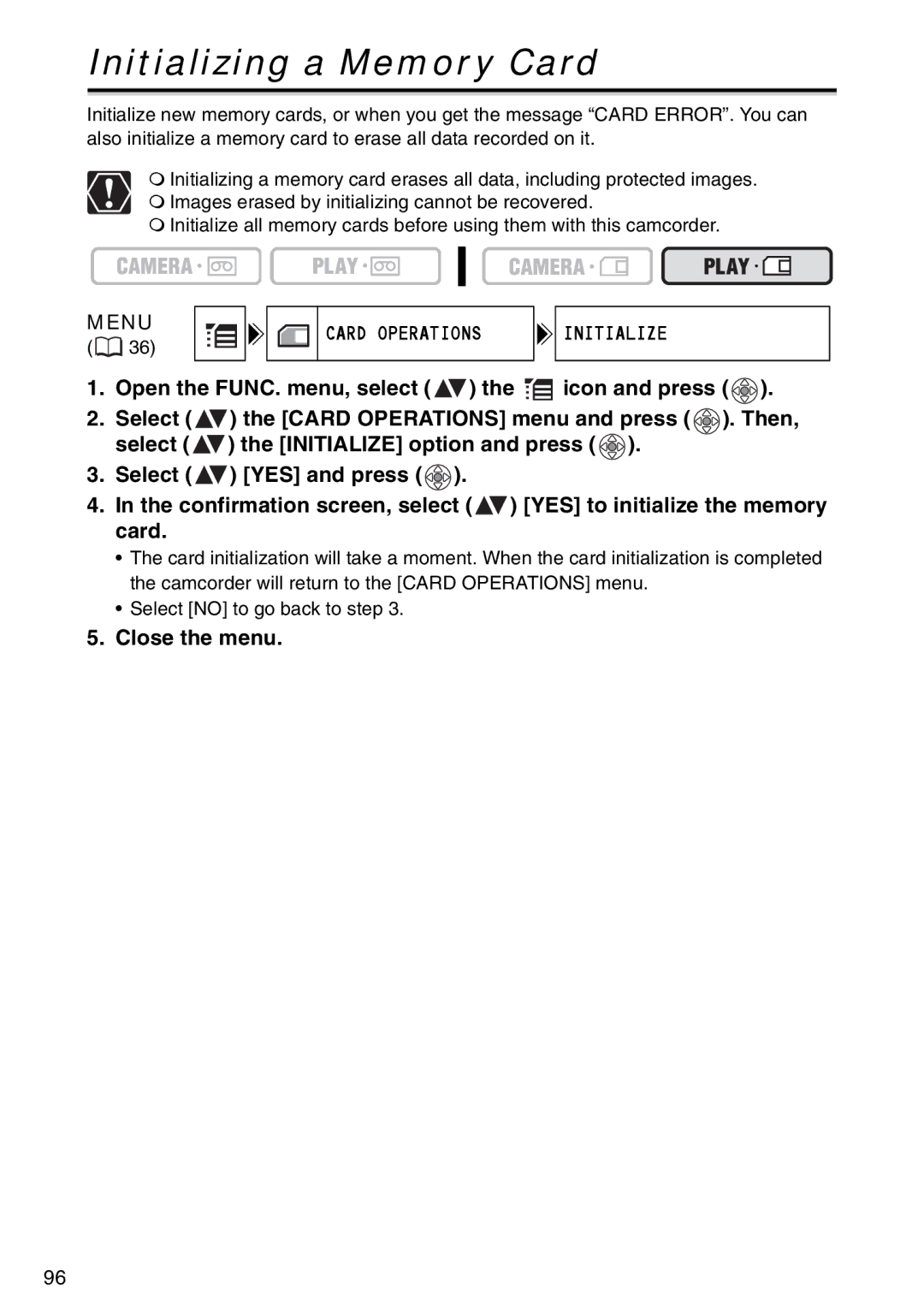 Canon MV940, MV960, MV 950 instruction manual Initializing a Memory Card 