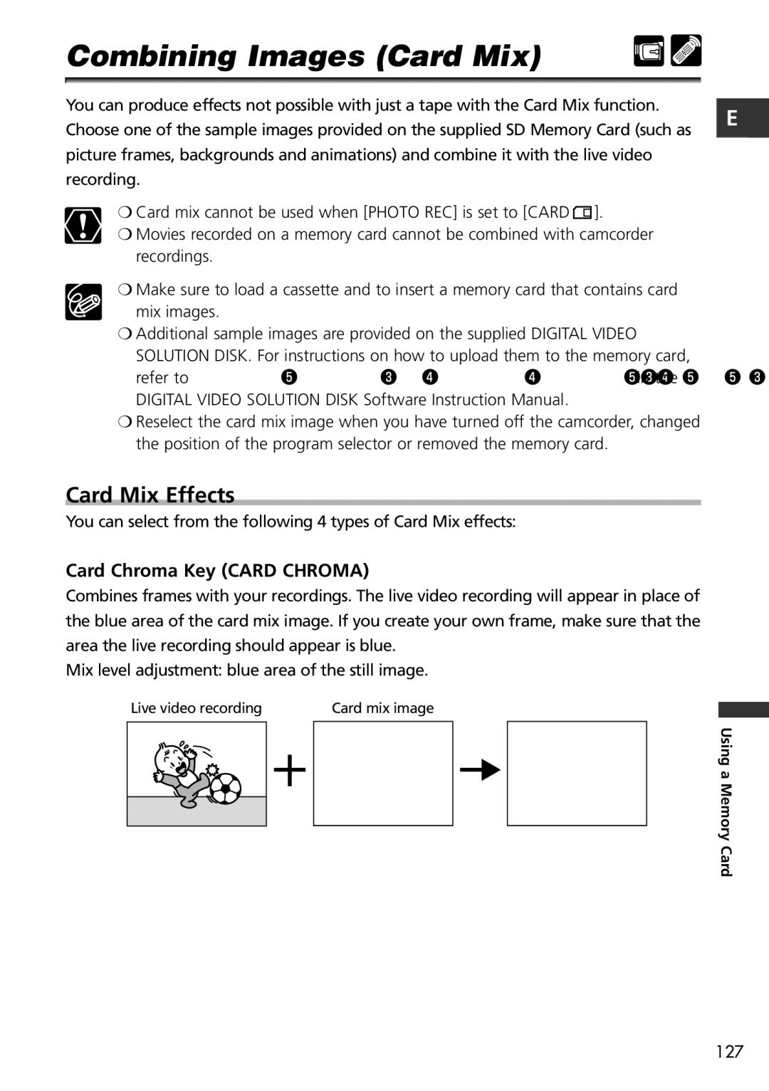 Canon MVX150i, MVX100i instruction manual Combining Images Card Mix, Card Mix Effects, Card Chroma Key Card Chroma 