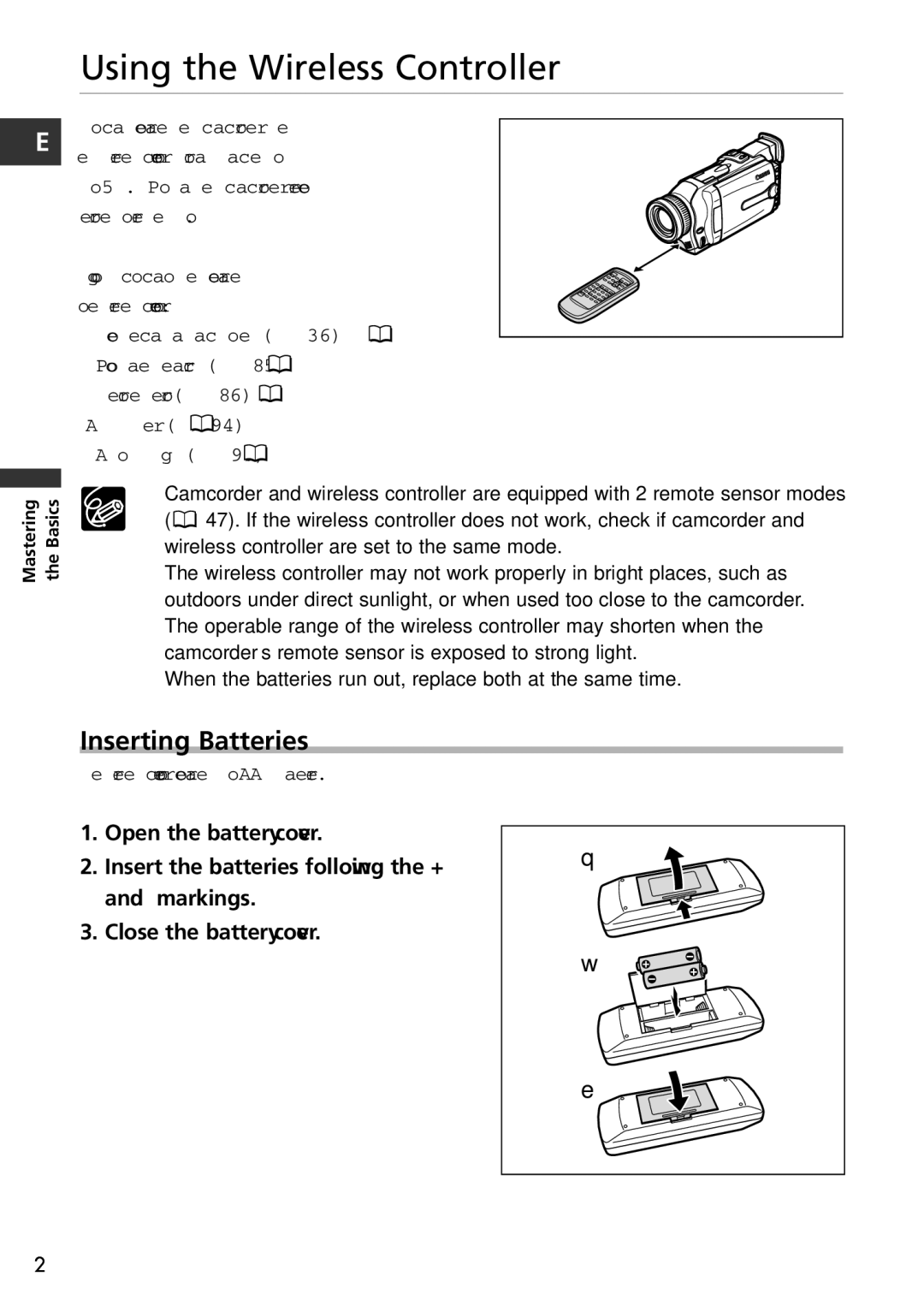 Canon MVX100i, MVX150i instruction manual Using the Wireless Controller, Inserting Batteries 