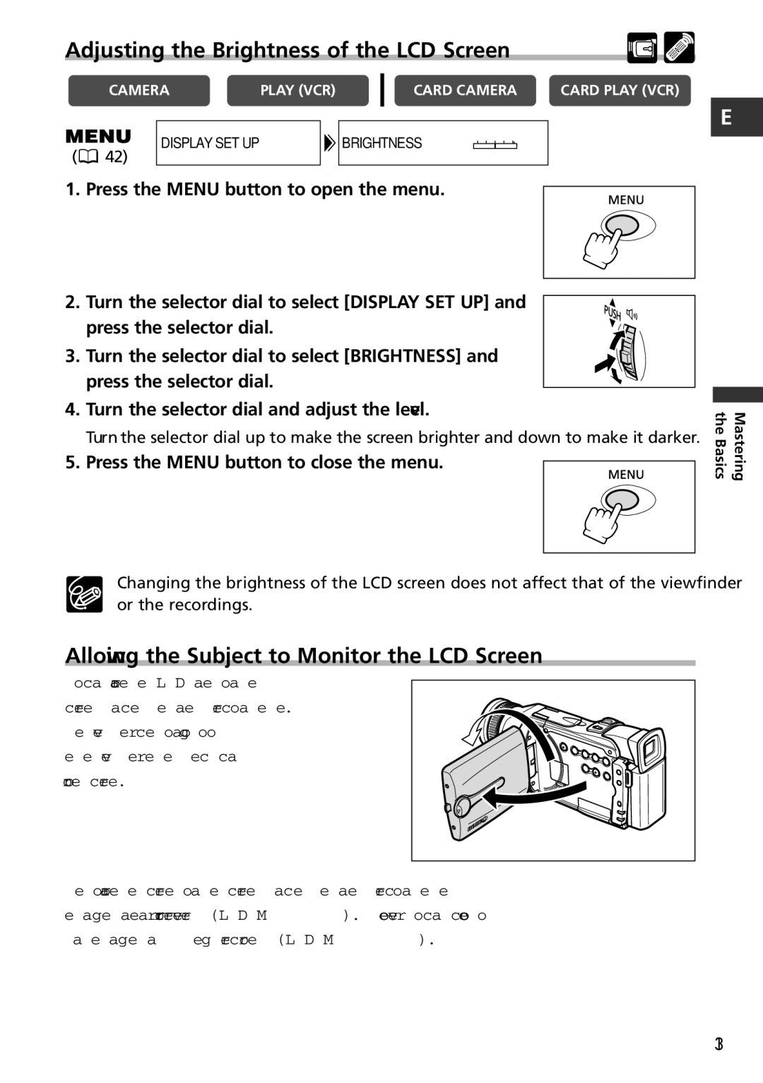 Canon MVX150i, MVX100i Adjusting the Brightness of the LCD Screen, Allowing the Subject to Monitor the LCD Screen 