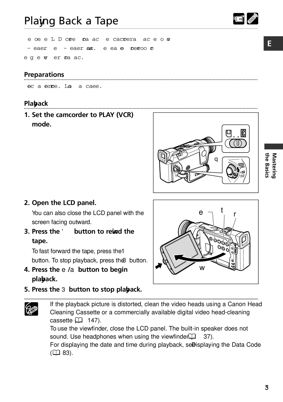 Canon MVX150i, MVX100i instruction manual Playing Back a Tape, Press the ` button to rewind the tape 