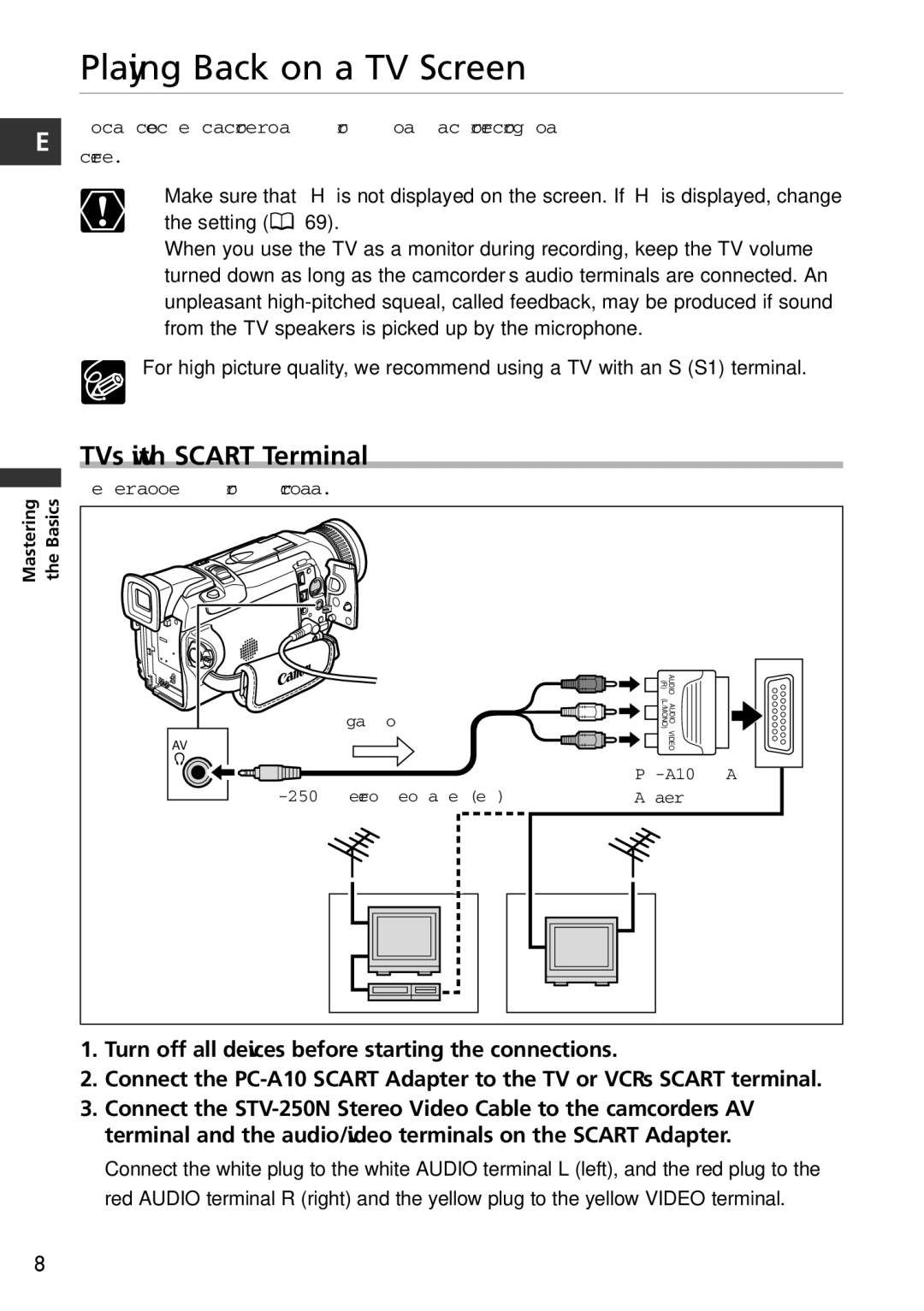 Canon MVX100i, MVX150i instruction manual Playing Back on a TV Screen, TVs with Scart Terminal 