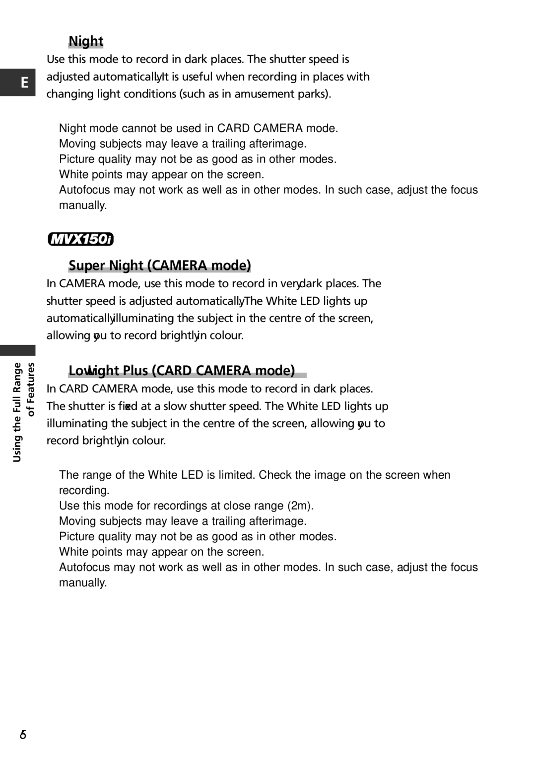 Canon MVX100i, MVX150i instruction manual Night 