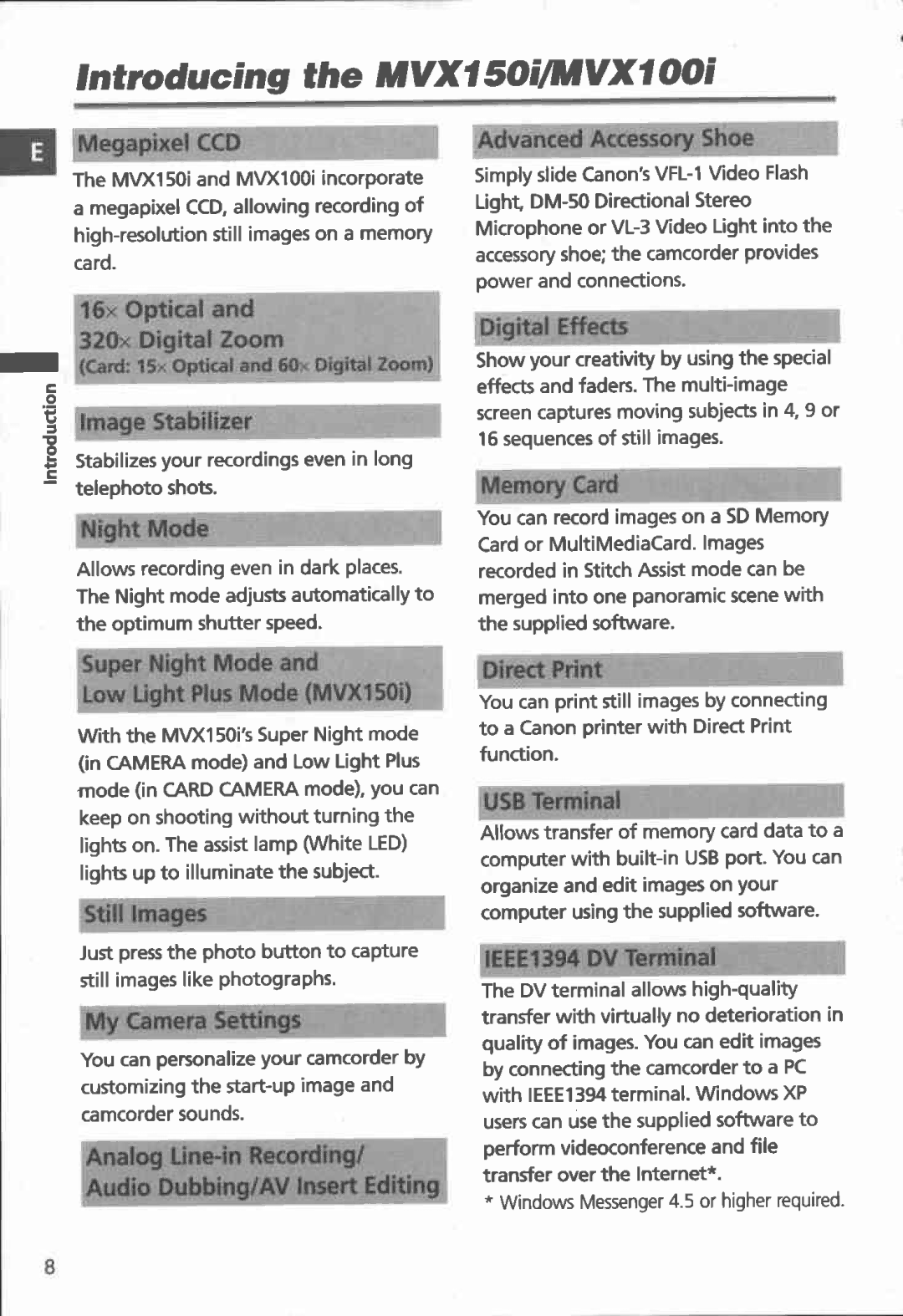 Canon MVX100i, MVX150i manual 