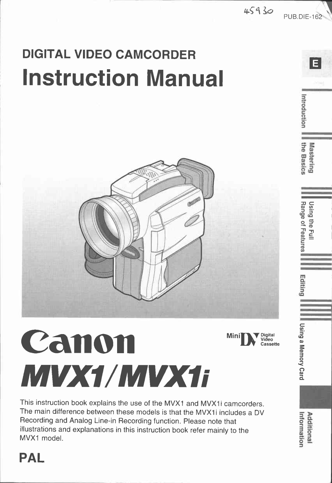 Canon MVX1i manual 