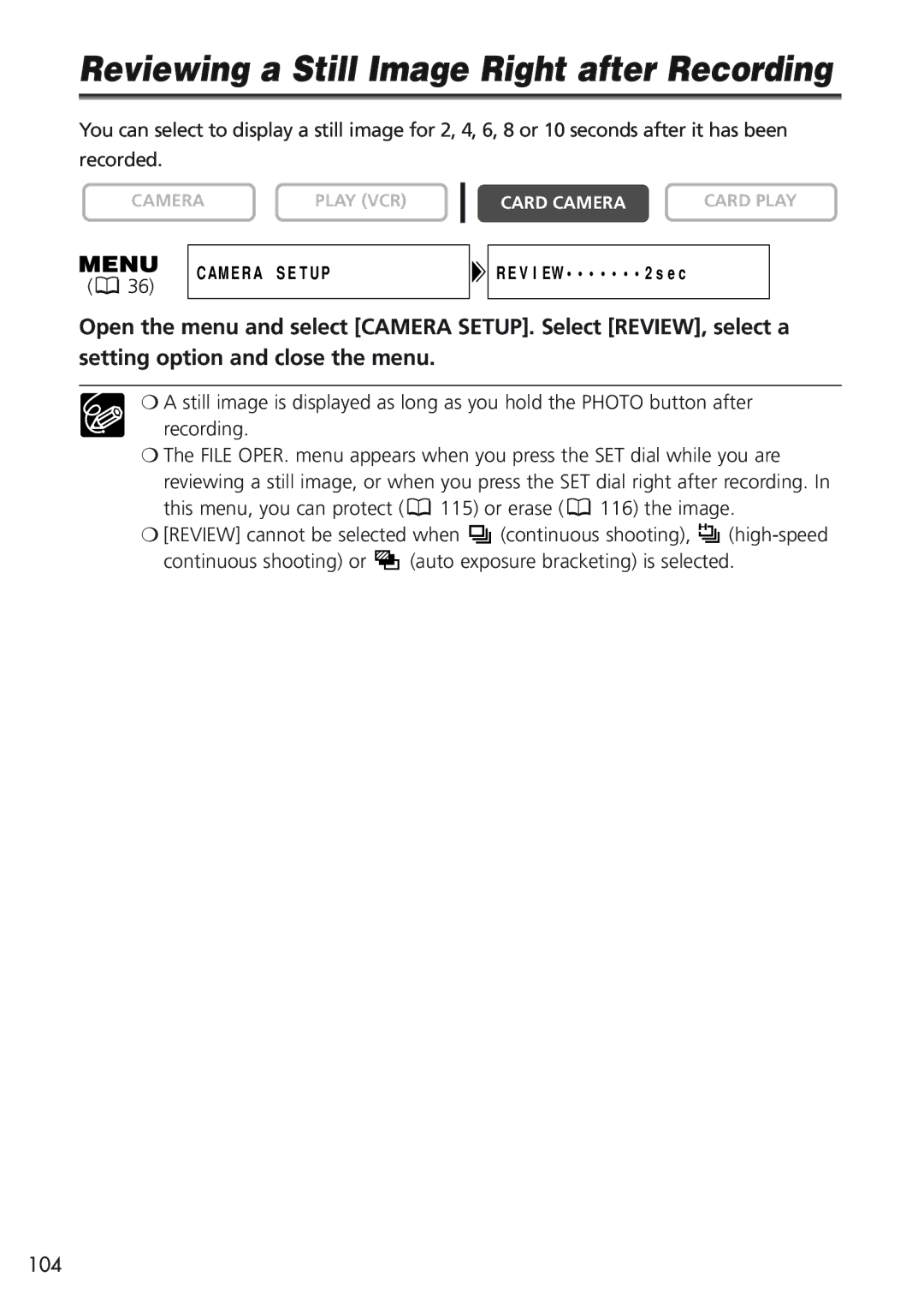 Canon MVX25i, MVX20i instruction manual Reviewing a Still Image Right after Recording 