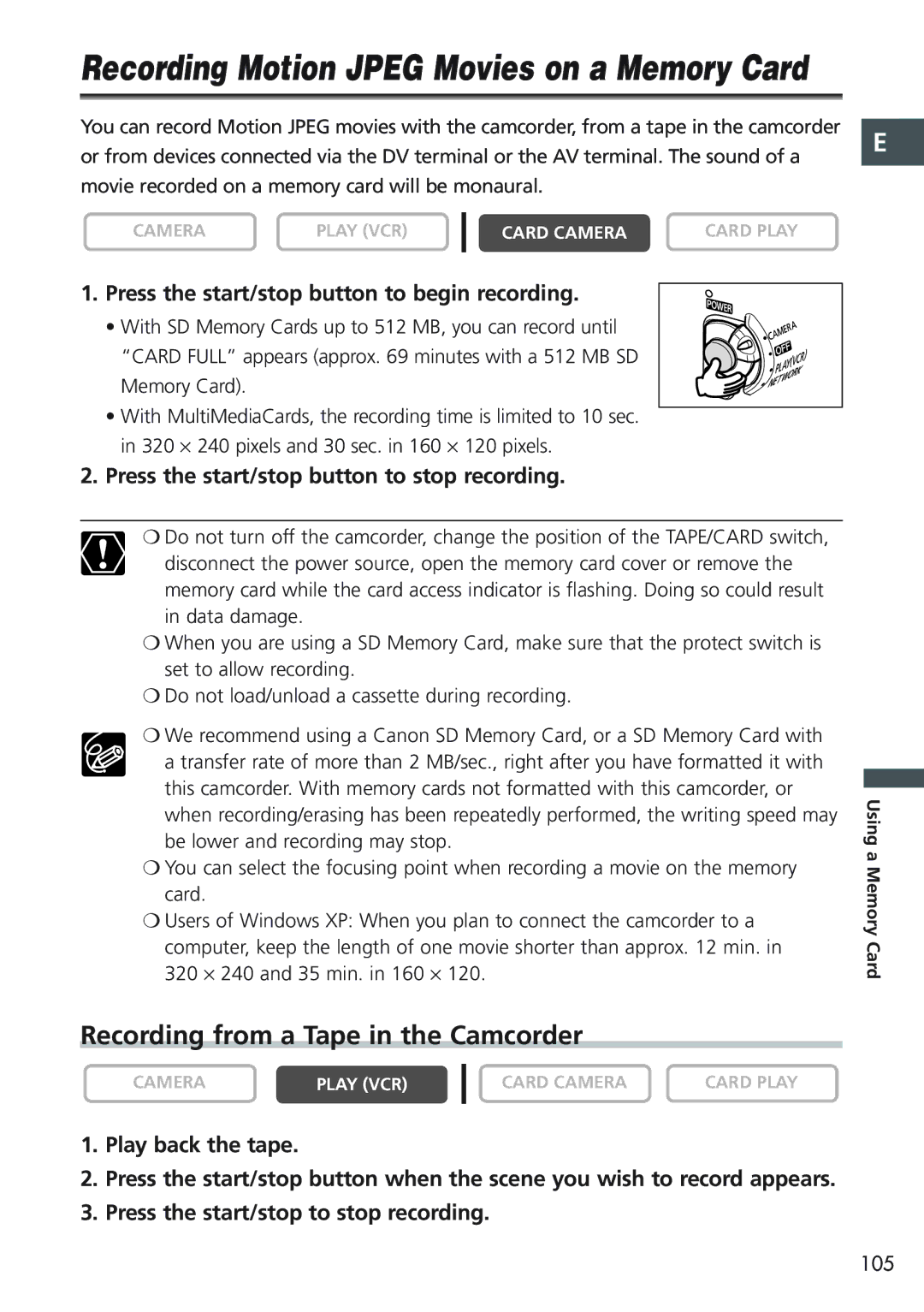 Canon MVX20i, MVX25i instruction manual Press the start/stop button to stop recording, 105 