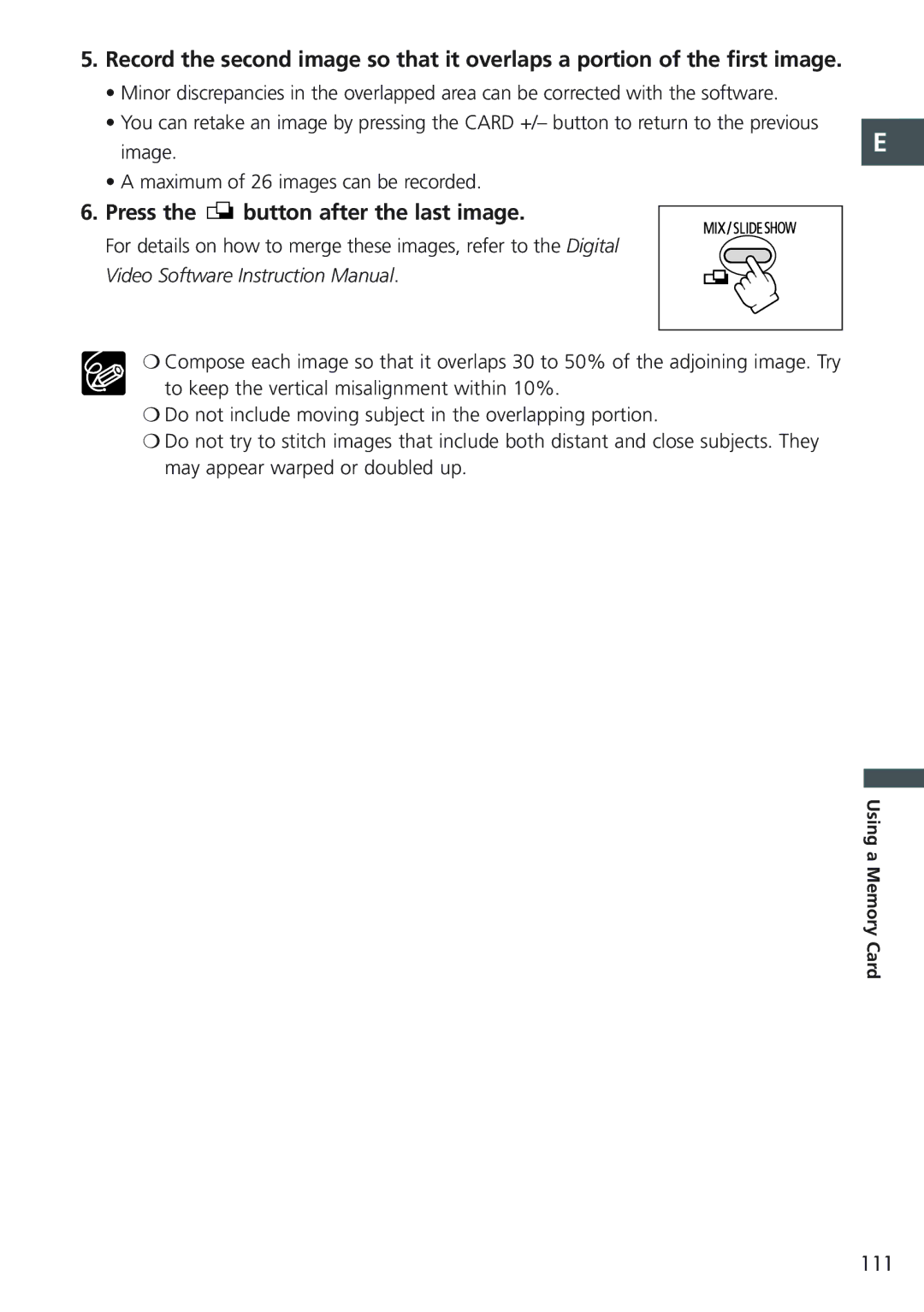 Canon MVX20i, MVX25i instruction manual Press the button after the last image, 111 