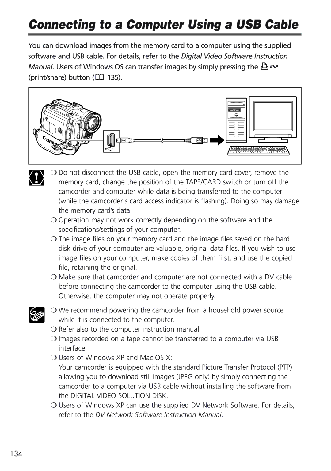 Canon MVX25i, MVX20i instruction manual Connecting to a Computer Using a USB Cable 