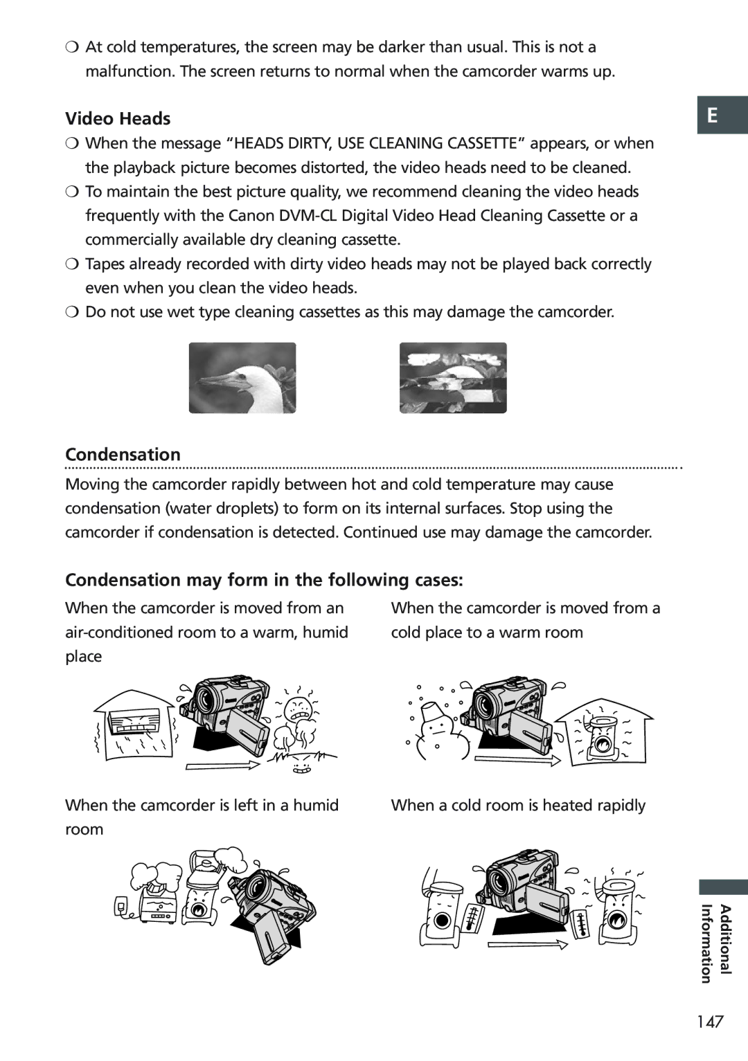 Canon MVX20i, MVX25i instruction manual Video Heads, Condensation may form in the following cases, Room 