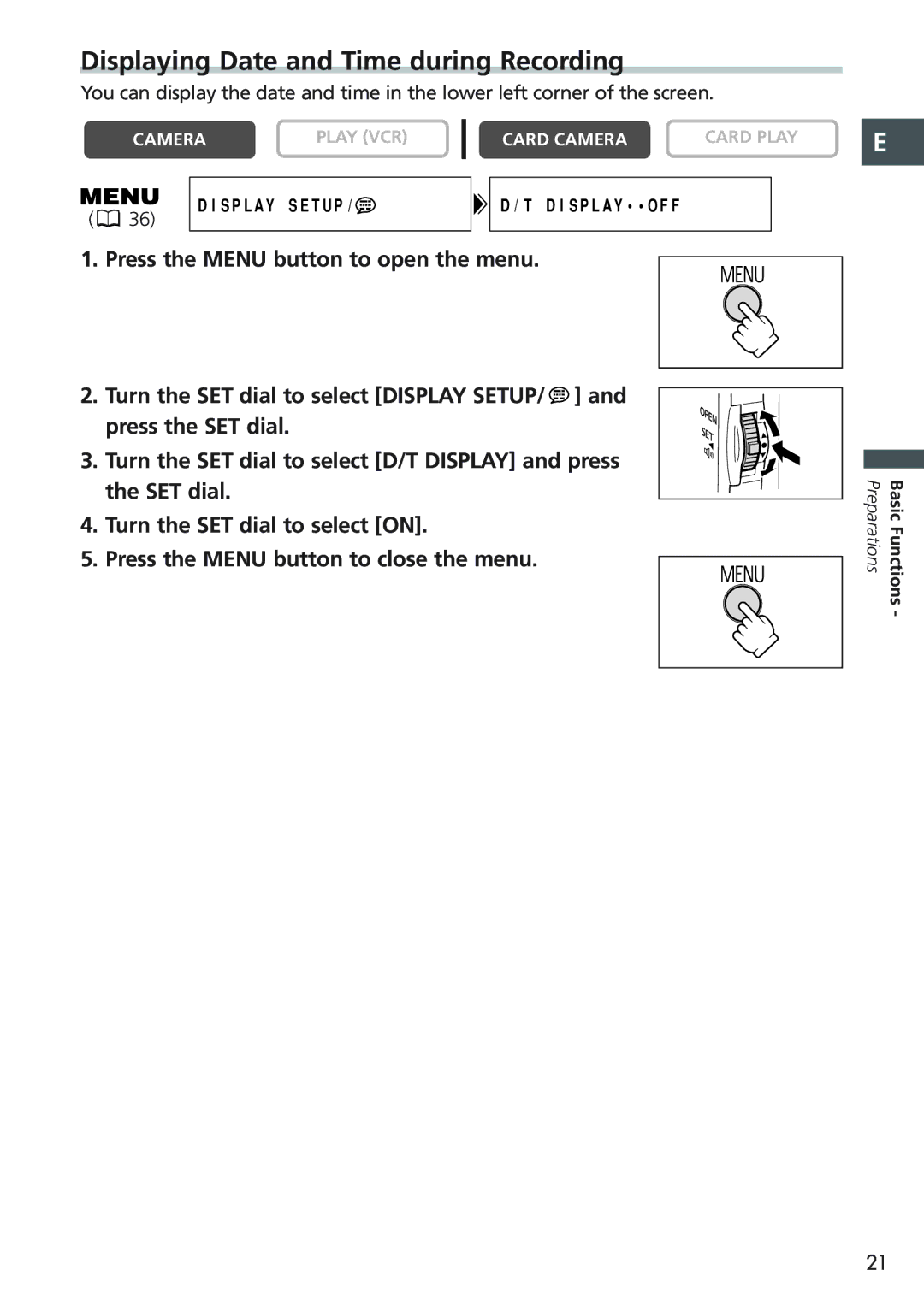 Canon MVX20i, MVX25i instruction manual Displaying Date and Time during Recording 