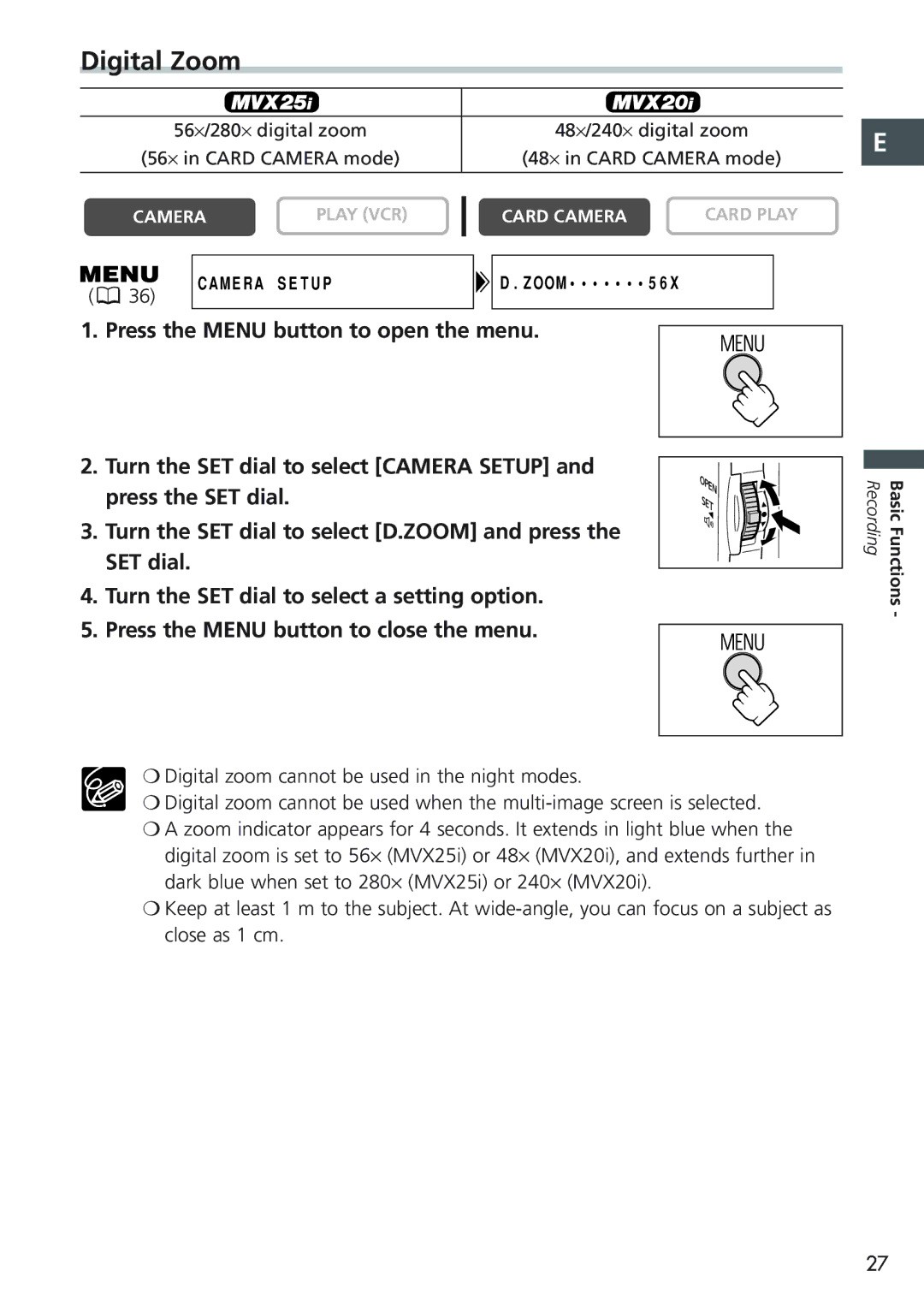 Canon MVX20i, MVX25i instruction manual Digital Zoom 