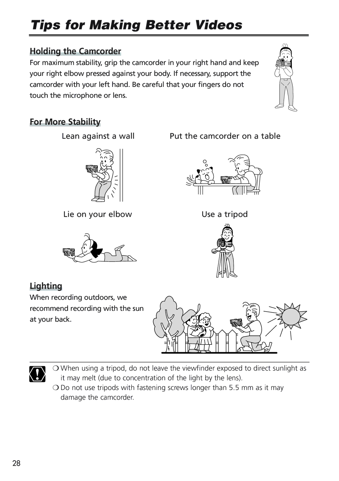 Canon MVX25i, MVX20i instruction manual Tips for Making Better Videos, Holding the Camcorder 