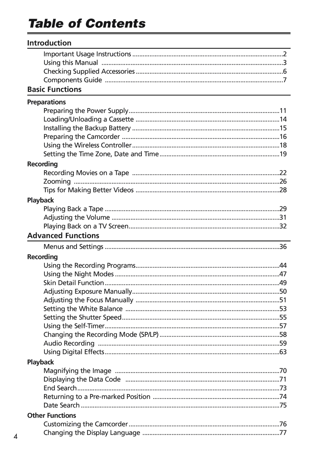 Canon MVX25i, MVX20i instruction manual Table of Contents 