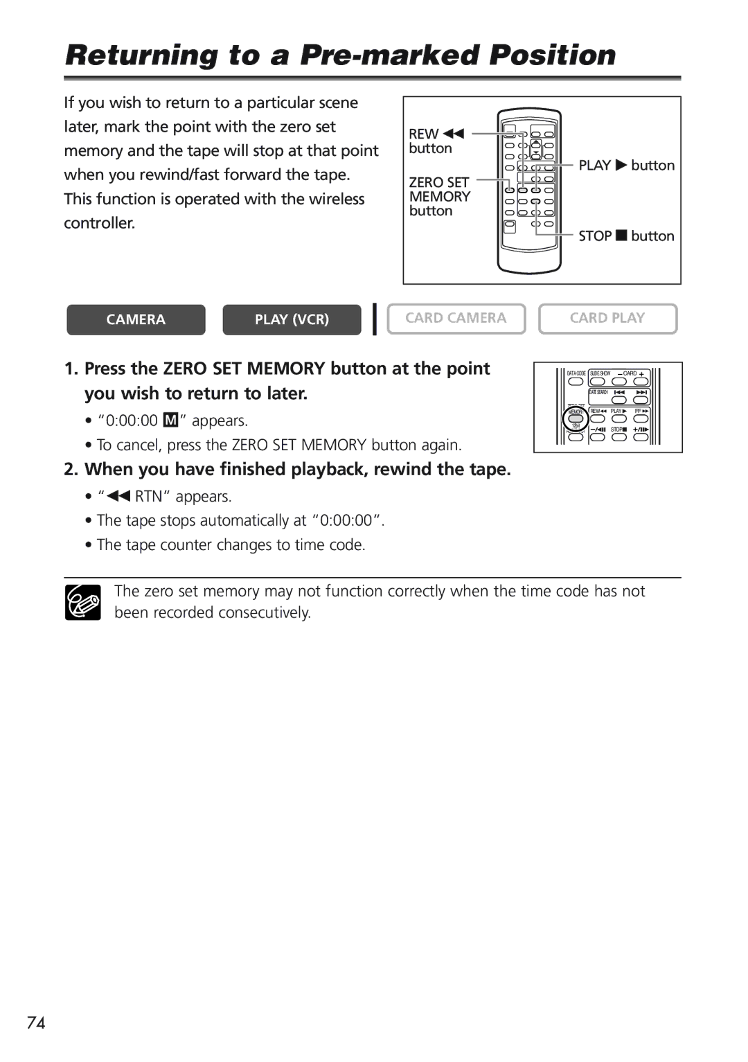 Canon MVX25i, MVX20i instruction manual Returning to a Pre-marked Position, When you have finished playback, rewind the tape 