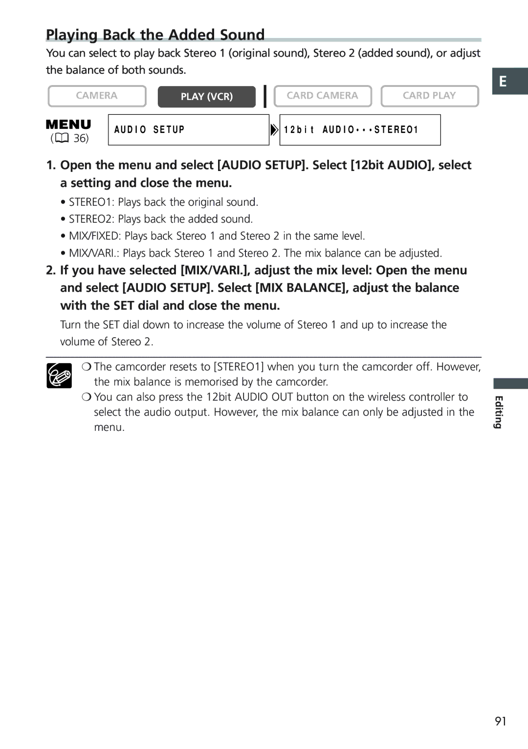 Canon MVX20i, MVX25i instruction manual Playing Back the Added Sound 