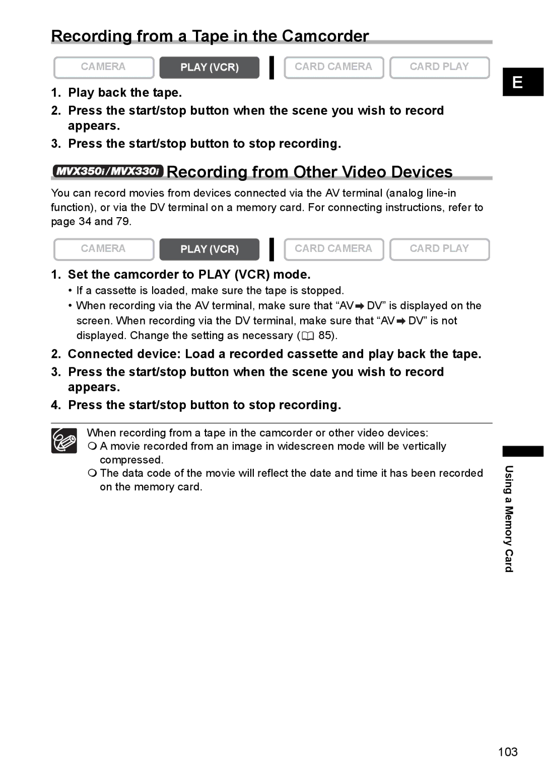 Canon MVX350i, MVX300, MVX330i instruction manual 103 