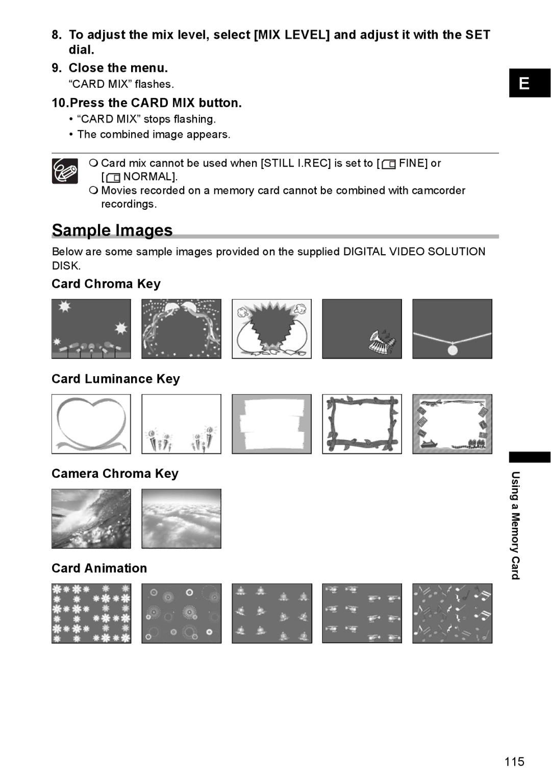 Canon MVX350i, MVX300, MVX330i instruction manual Sample Images, Press the Card MIX button, Card MIX flashes 