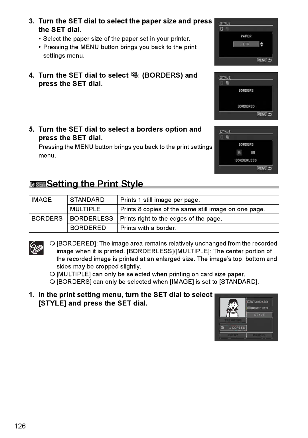 Canon MVX300, MVX350i, MVX330i instruction manual Prints 1 still image per, Prints 8 copies of the same still image on one 