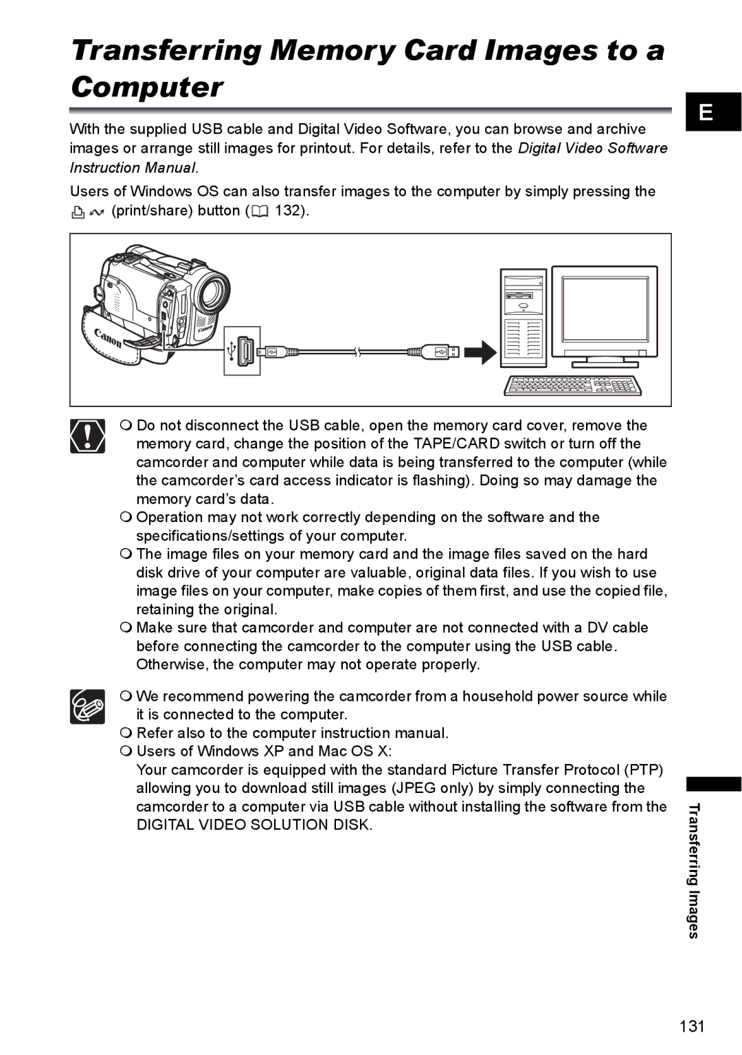 Canon MVX330i, MVX300, MVX350i instruction manual Transferring Memory Card Images to a Computer 