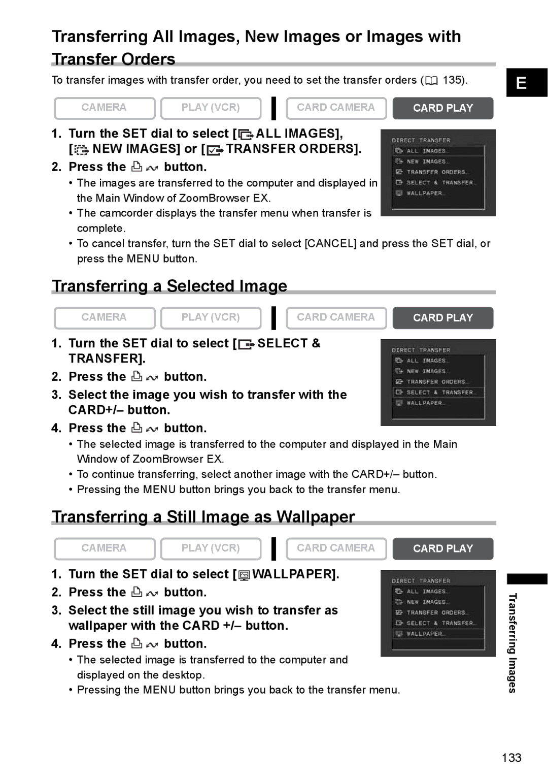 Canon MVX350i, MVX300, MVX330i instruction manual Transferring a Selected Image, Transferring a Still Image as Wallpaper 