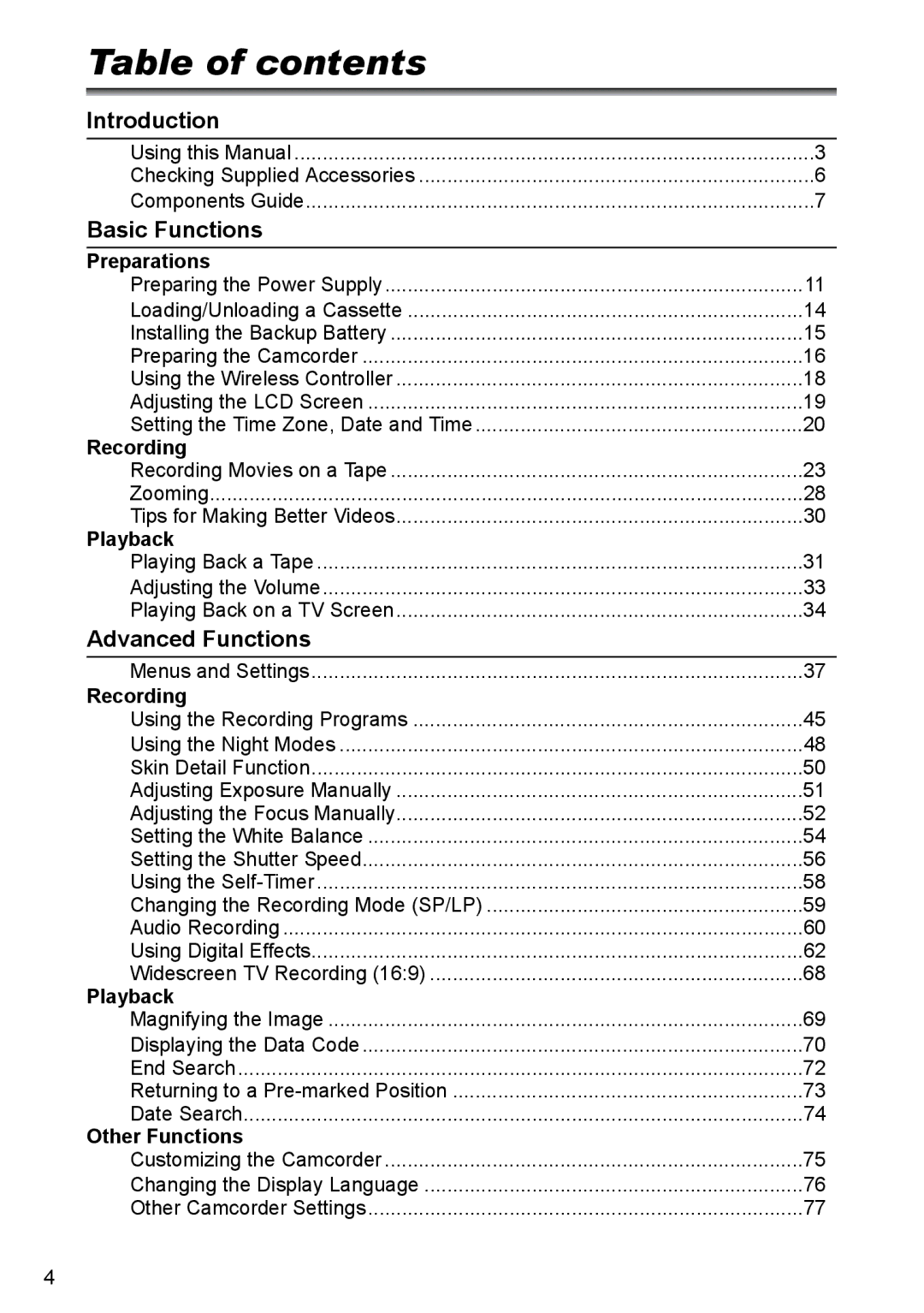 Canon MVX350i, MVX300, MVX330i instruction manual Table of contents 