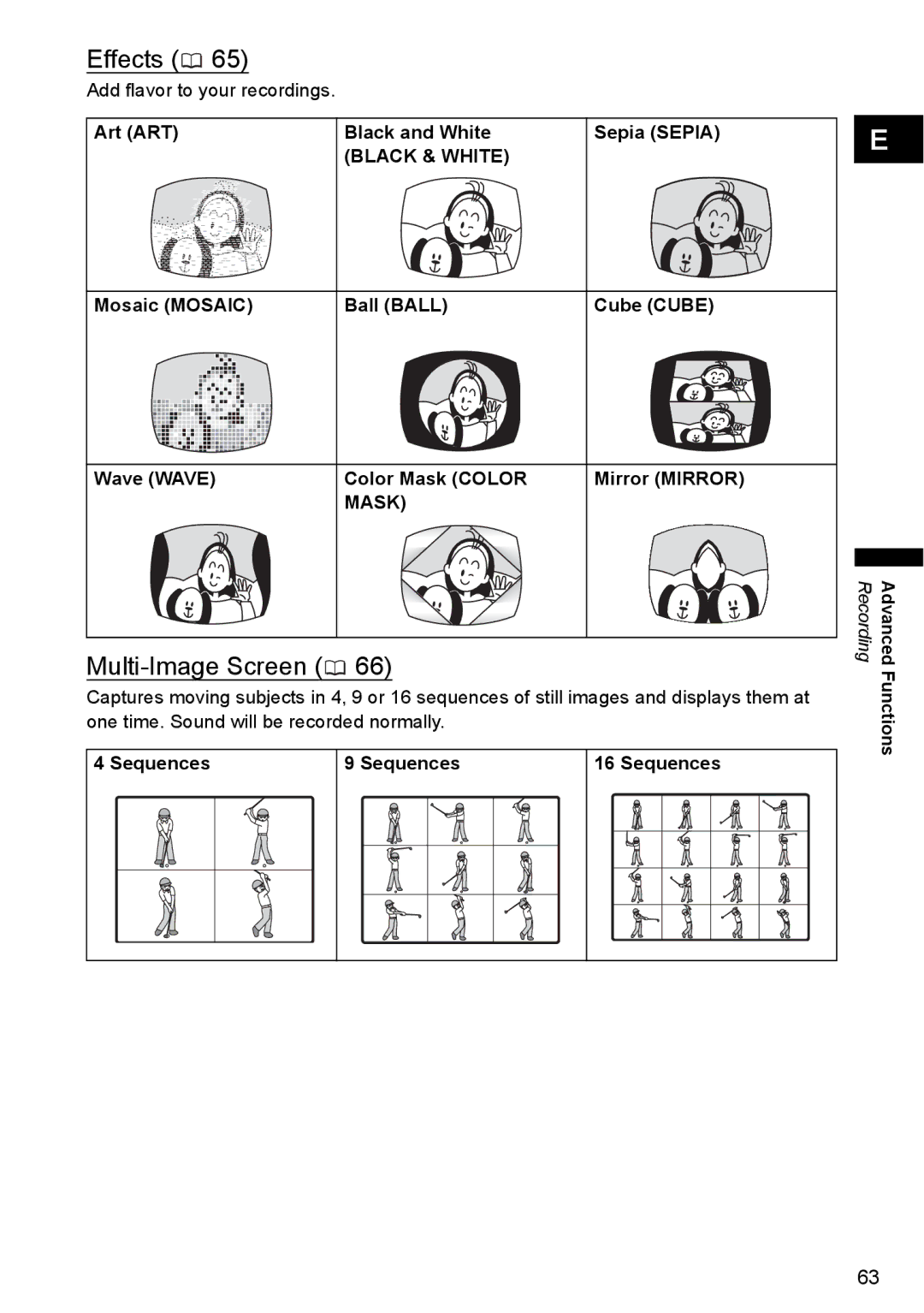 Canon MVX300, MVX350i, MVX330i instruction manual Mosaic Mosaic Ball Ball Cube Cube Wave Wave Color Mask Color, Sequences 