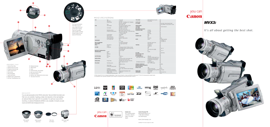 Canon MVX3i specifications C E S S O R I E S 