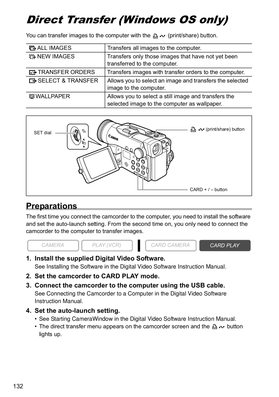 Canon MVX40i, MVX-45i manual Direct Transfer Windows OS only, Preparations 