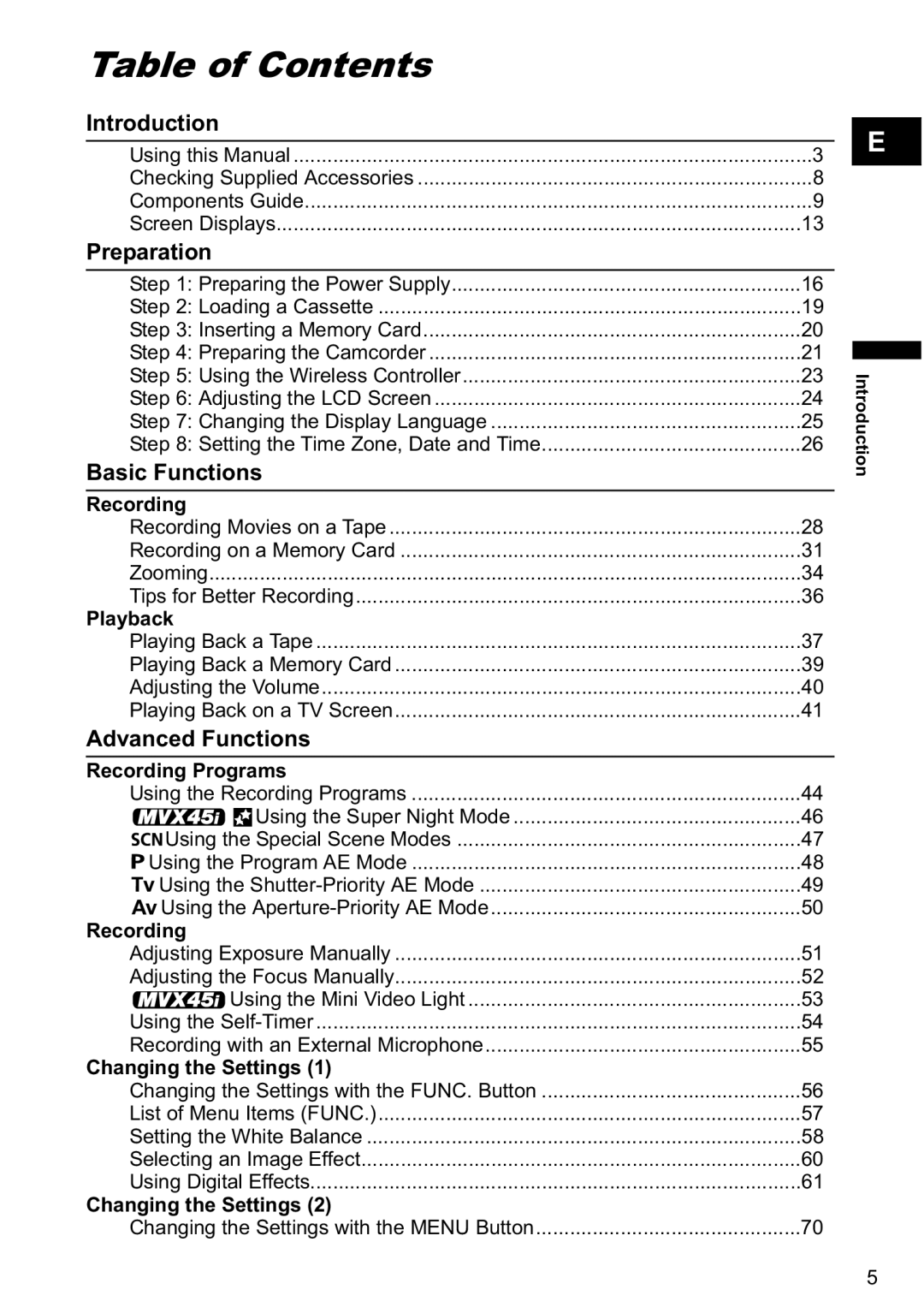 Canon MVX-45i, MVX40i manual Table of Contents 