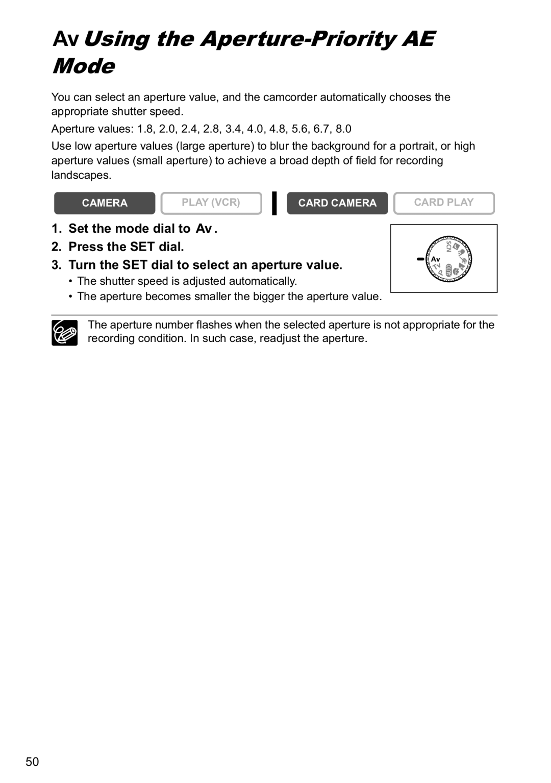 Canon MVX40i, MVX-45i manual Using the Aperture-Priority AE Mode 