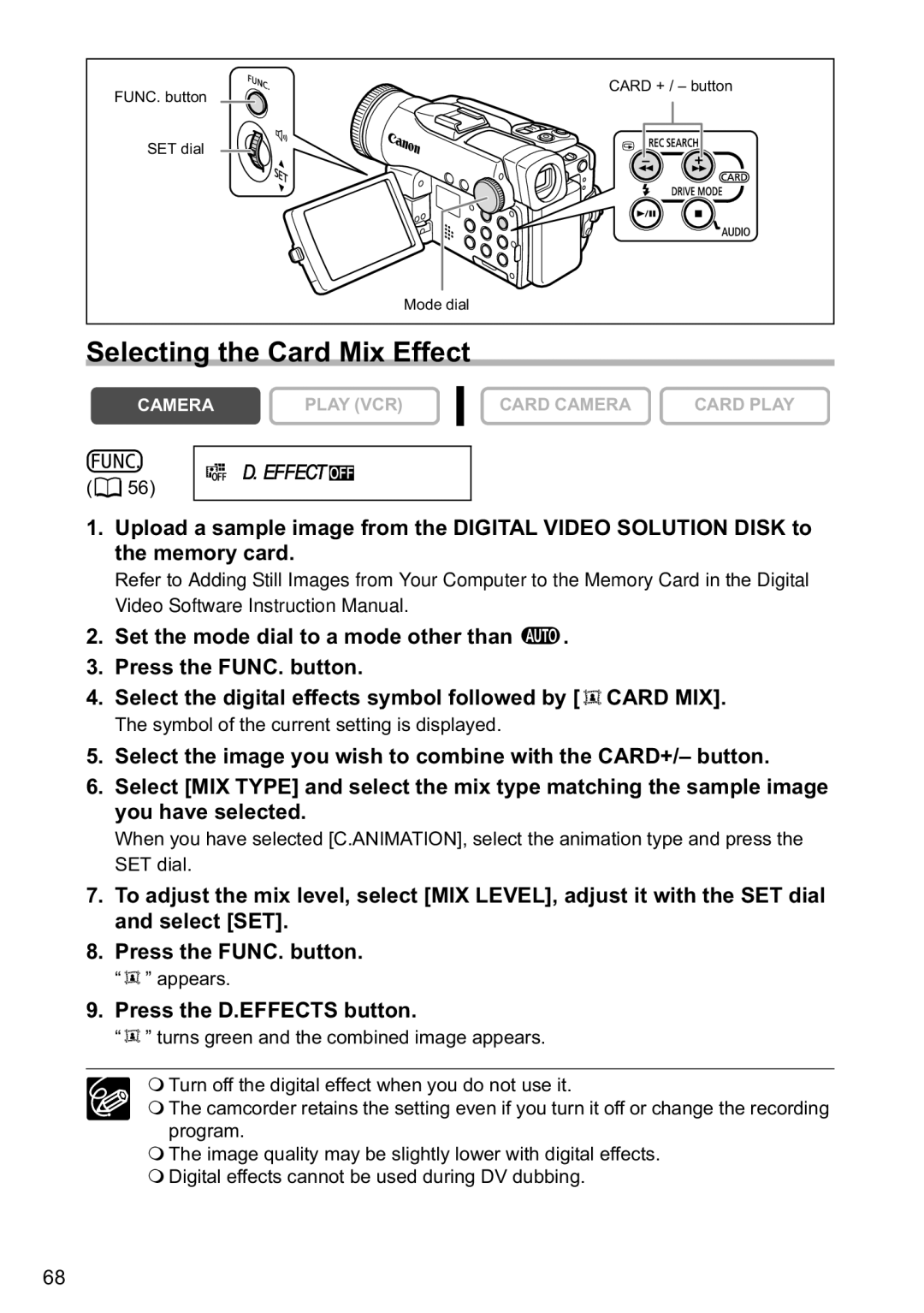 Canon MVX40i, MVX-45i manual Selecting the Card Mix Effect 