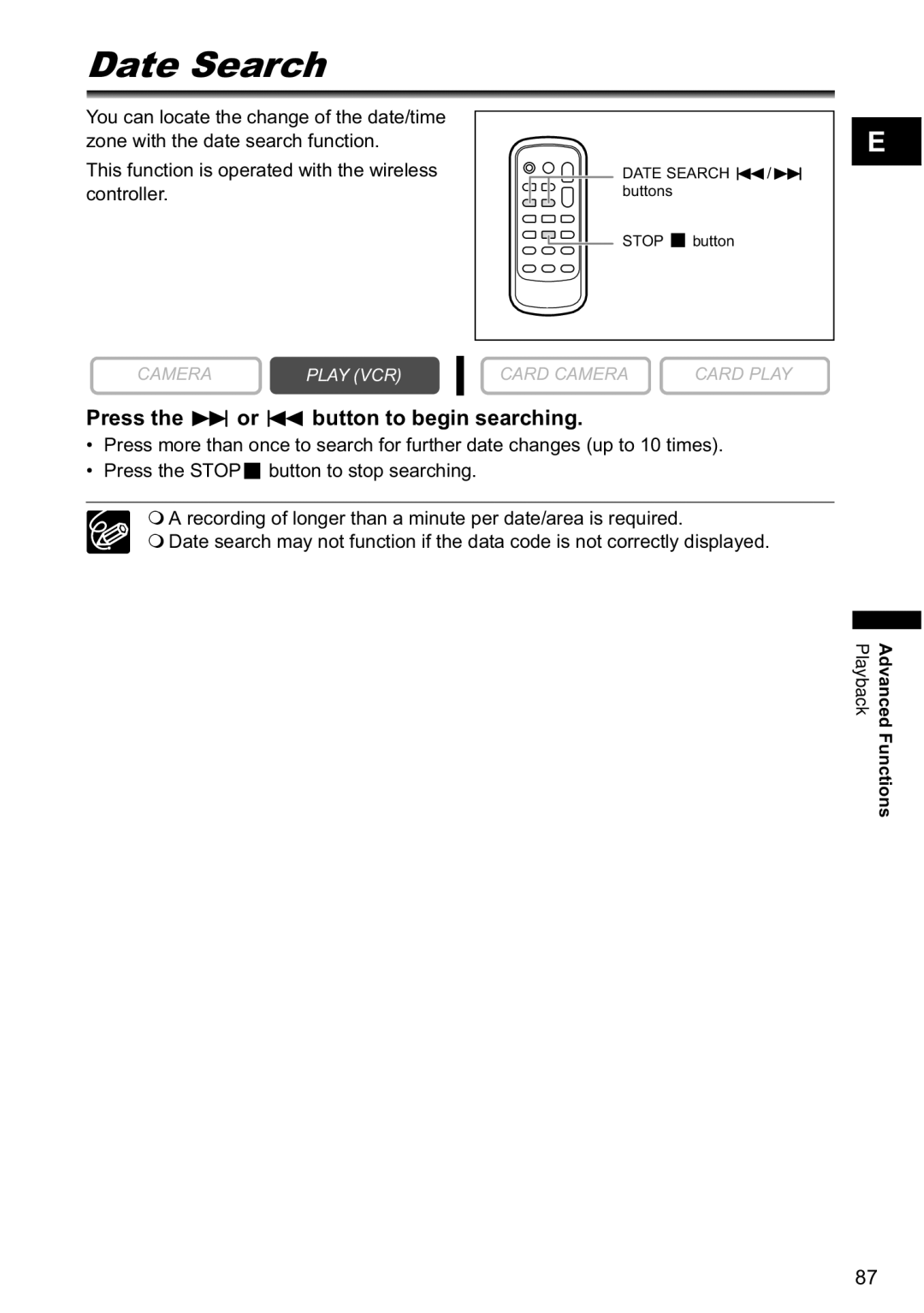 Canon MVX-45i, MVX40i manual Date Search, Press the or button to begin searching 