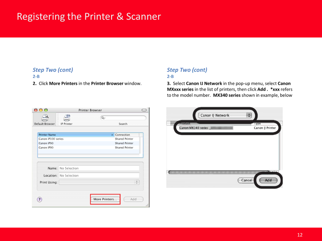 Canon MX350, MX340 manual Click More Printers in the Printer Browser window 