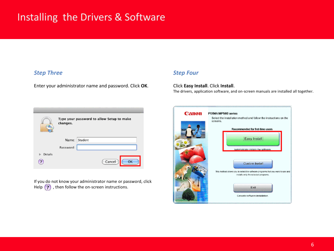 Canon MX350, MX340 manual Step Three Step Four, Click Easy Install. Click Install 