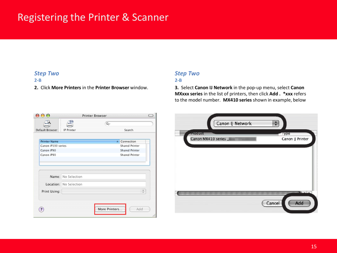 Canon MX410 manual Click More Printers in the Printer Browser window 