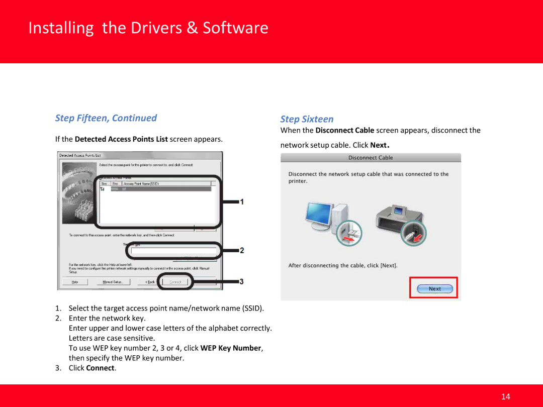 Canon MX410 manual Step Sixteen, If the Detected Access Points List screen appears 