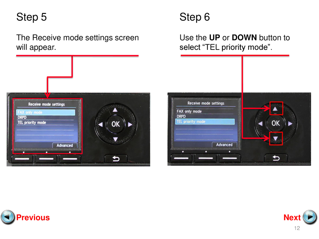 Canon MX420 manual Receive mode settings screen 