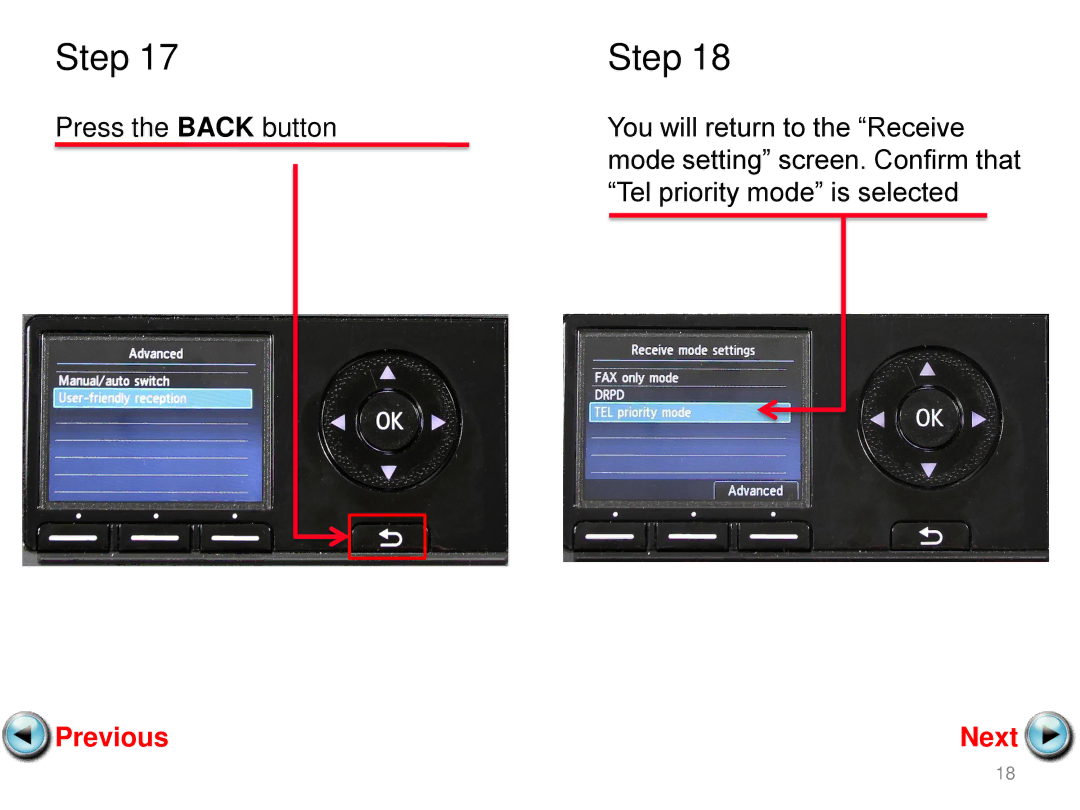 Canon MX420 manual Press the Back button You will return to the Receive 