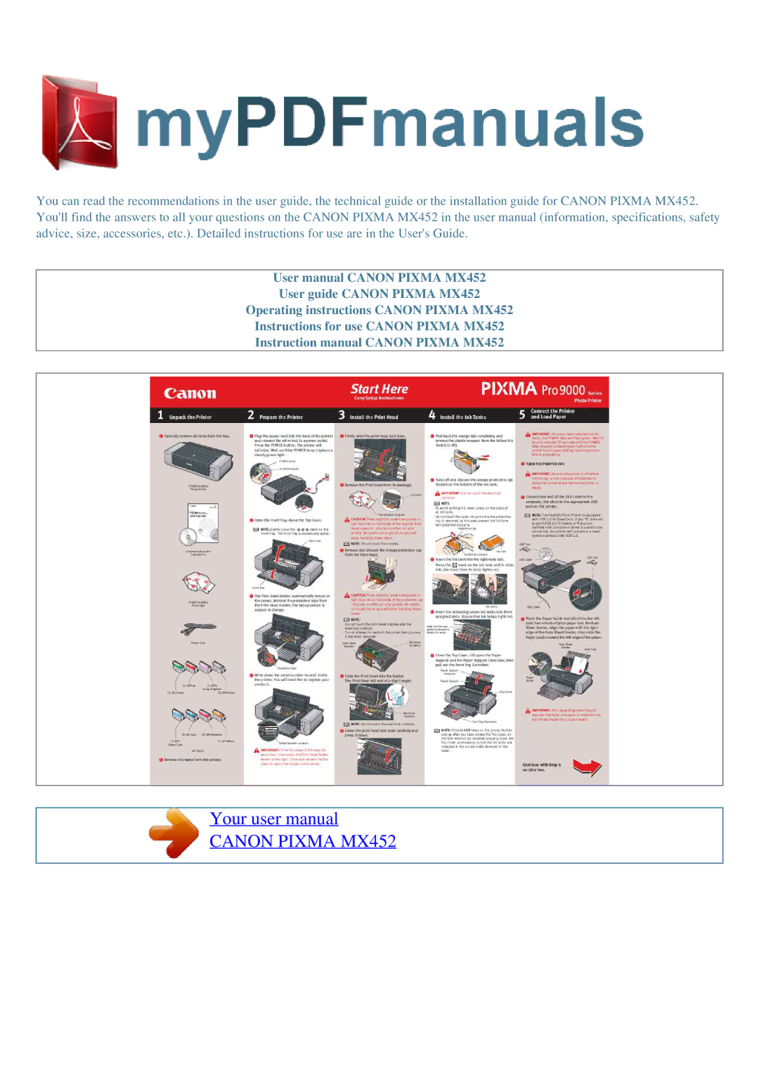 Canon user manual Canon Pixma MX452 