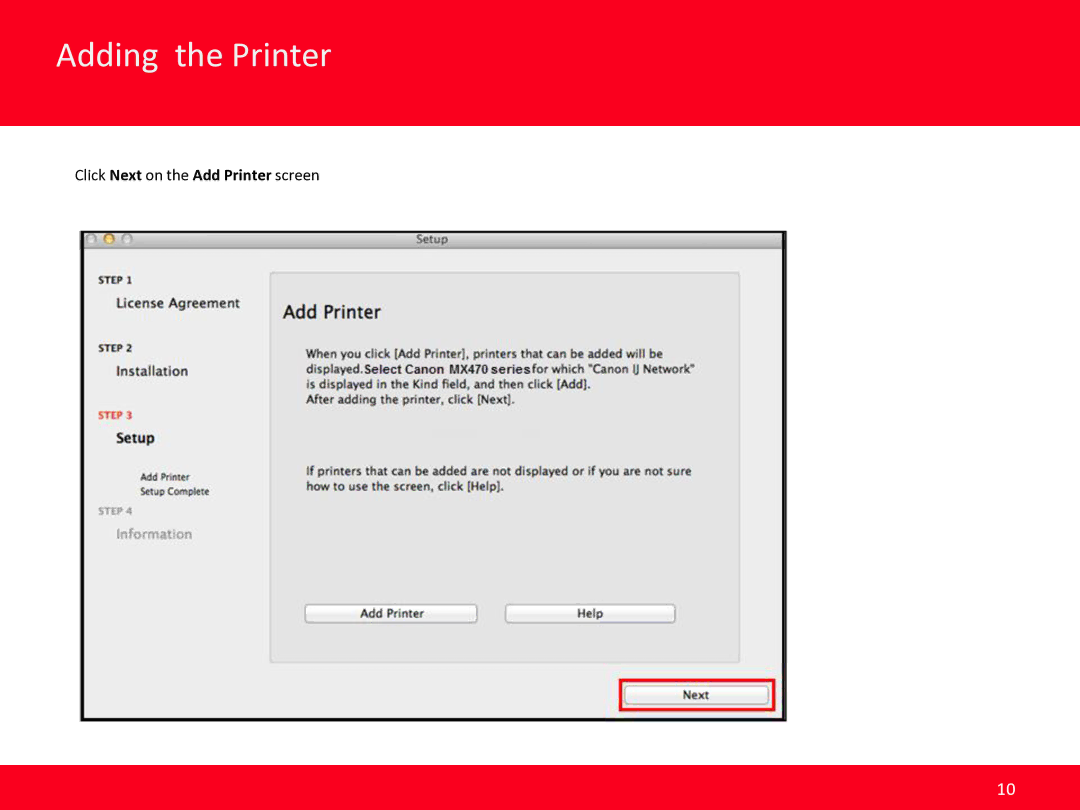 Canon MX472 manual Click Next on the Add Printer screen 