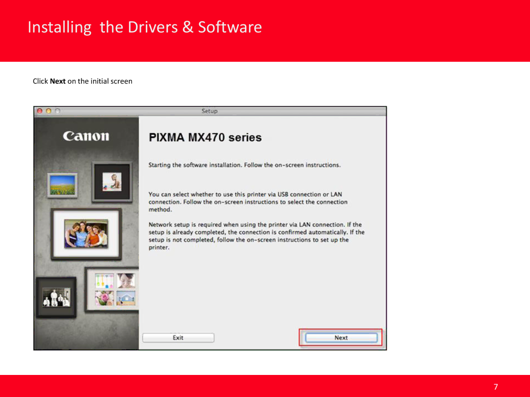 Canon MX472 manual Click Next on the initial screen 