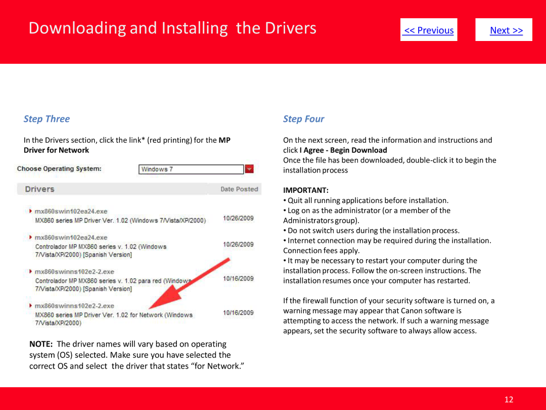 Canon MX860 manual Driver for Network, Click I Agree Begin Download 