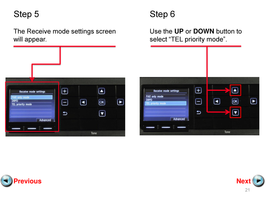 Canon mx882 manual Step, Previous, Next, Use the UP or DOWN button to 