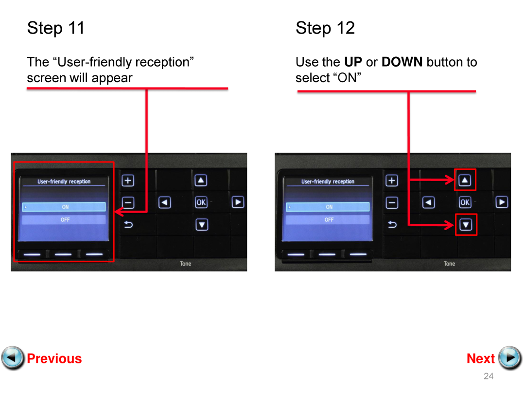 Canon mx882 manual Step, Previous, Next, Use the UP or DOWN button to 