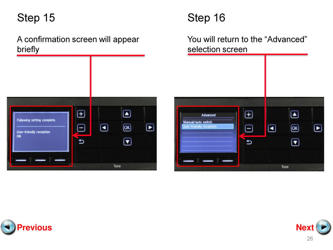 Canon mx882 manual Step, Previous, Next, You will return to the “Advanced” 